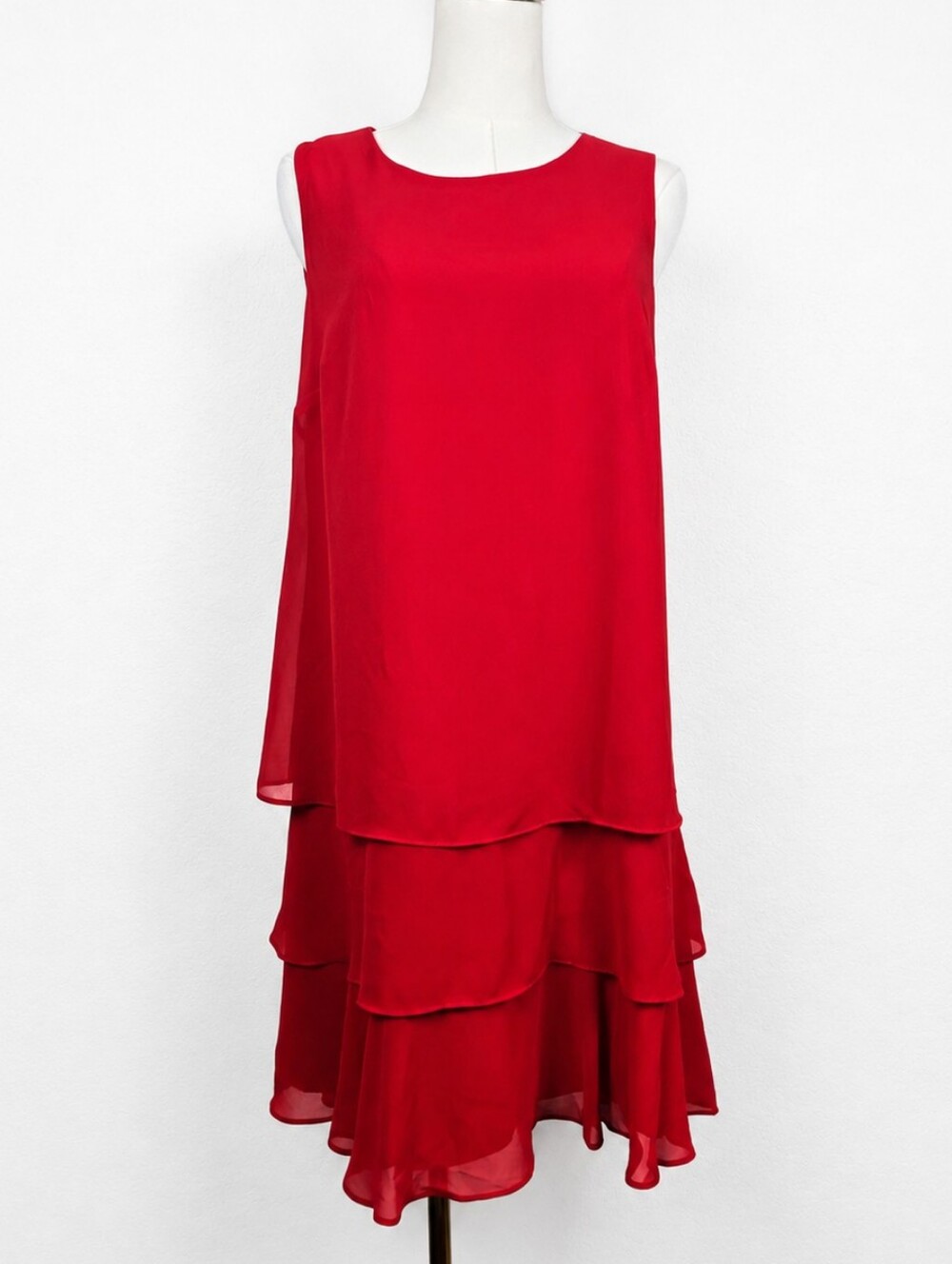 Lauren Ralph Lauren Red Chiffon Tiered Ruffle Dress Size 8 NWT Party Holiday